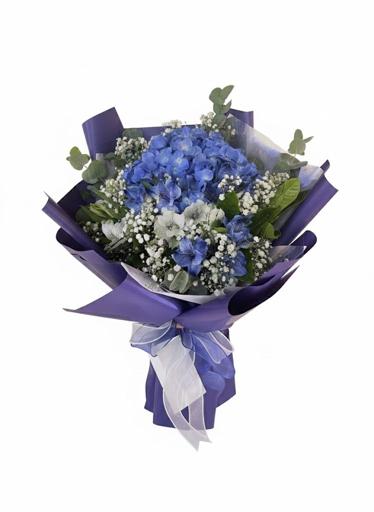 Blue Hydrangea & Baby's Breath Bouquet